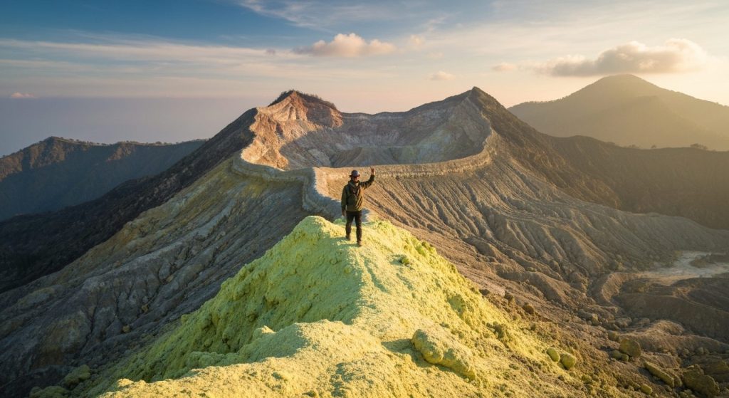 ijen crater sulfur mining tour bali — Photorealistic editorial travel photograph relevant to: An independent planning gu